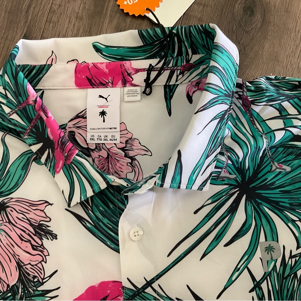 50+UPF flamingo short sleeve button down, brand new, XXL